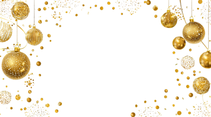 Gold Christmas balls frame on black background