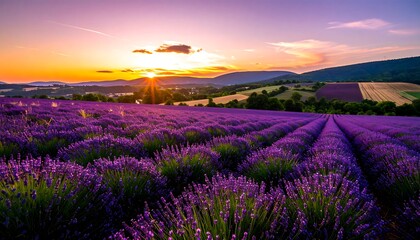 Lavender field at sunset