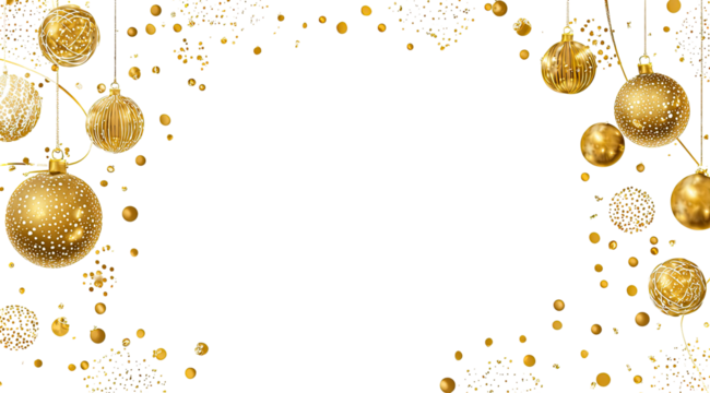 Gold Christmas balls frame on black background