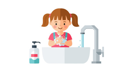 A girl washing her hands at a sink with soap and water.