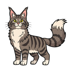 Majestic Cat Portrait: An adorable, photorealistic Maine Coon cat is standing confidently, its luxurious coat beautifully detailed.