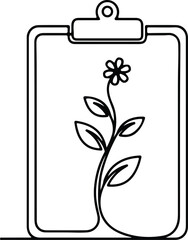 Vector Clipboard with simple flower line art silhouette illustrator