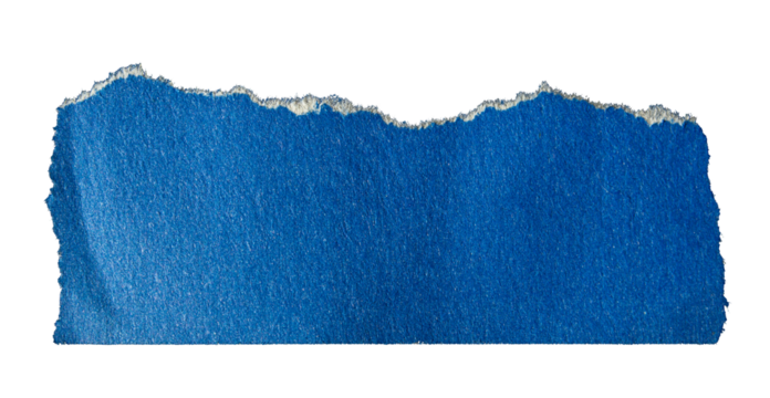 Blue torn paper piece on transparent background. Png paper tear