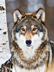 Obraz premium Majestic wolf portrait snowy forest wildlife photography winter wonderland close-up nature's wonders