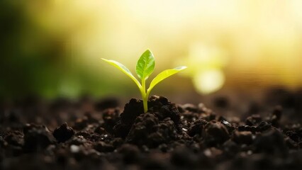 土壌からの若芽 新しい始まりの象徴 黄色背景