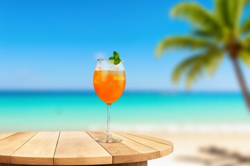 Tasty alcohol cocktail glasses on sea background