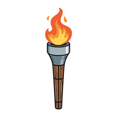 Cartoon Illustration of a Traditional Torch with Bright Flame Symbolizing the Olympic Games and International Sporting Events