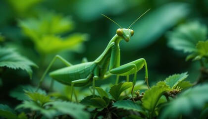 Ghost in the Garden  The Praying Mantis s Perfect Camouflage in a Lush Green Setting, Revealing the Wonders of Adaptation