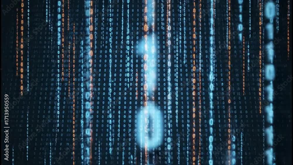 Wall mural dynamic digital rain of binary code streams creates a vibrant futuristic data flow for technology an