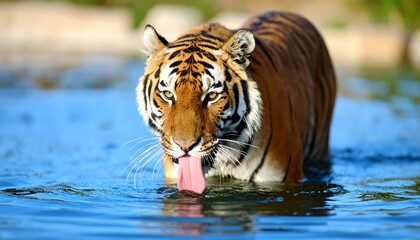 Tiger drinking from a lake
