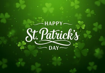 Happy st patricks day festive greeting with green clover background and elegant text
