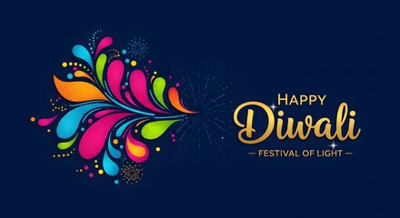 Vibrant happy diwali celebration with colorful paisley design and golden text