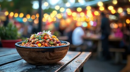 Fototapeta premium Fresh Mediterranean Salad in Outdoor Dining Setting