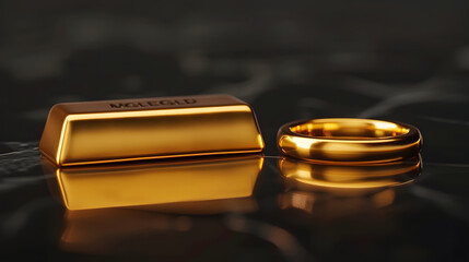 Gold Bar and a Wedding Ring Symbolizing Wealth and Commitment