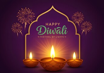 Vibrant diwali celebration with illuminated diyas and festive fireworks display