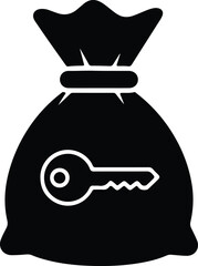 Vector money bag and key for financial security silhouette illustrator