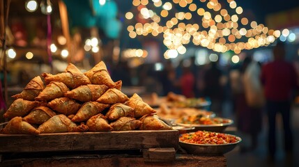Delicious Indian Samosas at Vibrant Night Market