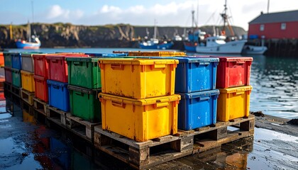 Colorful storage crates at a harbor