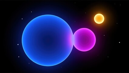 Abstract background featuring glowing neon spheres floating in colorful space