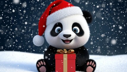 Panda bear with Christmas gift