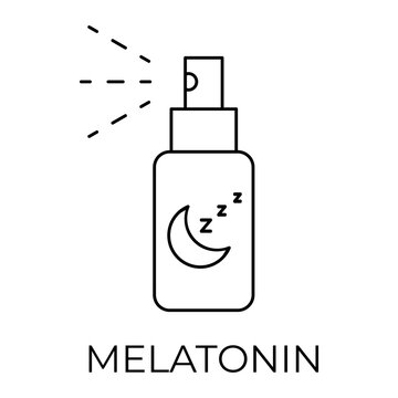 Melatonin spray line icon. Sleep aid supplement. Sleep cycle regulation and insomnia relief. Circadian rhythm balance and relaxation aid for healthy lifestyle. Bedtime routine. Vector illustration. 