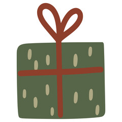 Green christmas gift box with red ribbon
