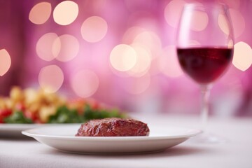Juicy steak exudes richness beside a glass of velvety red wine, perfect for Midsummer banquets and indulgent Epicurean feasts