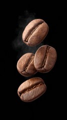 Obraz premium Roasted coffee beans levitate in aromatic dance, Morning Brew Celebration, National Coffee Day, caffeine ritual aroma festival