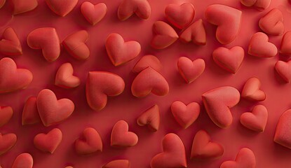 Red hearts scattered on a vibrant red background