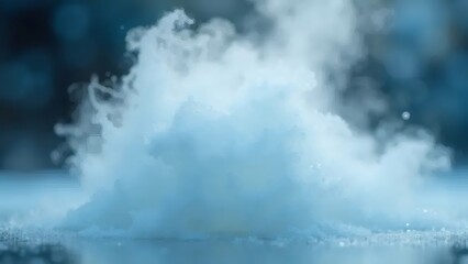 青白い氷の塊と白い煙の静止画