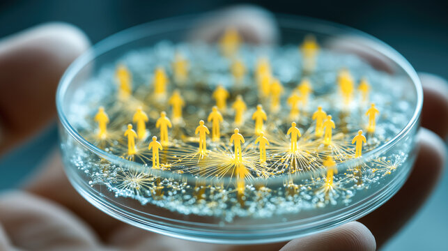 A unique demographic social scheme of human interaction, a network of genetic codes as a symbol of the diversity of dna family ties between people in a Petri dish