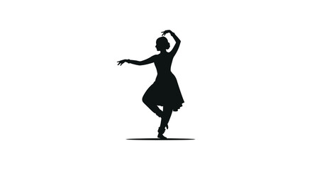 Silhouette of a woman performing a graceful dance against a white background