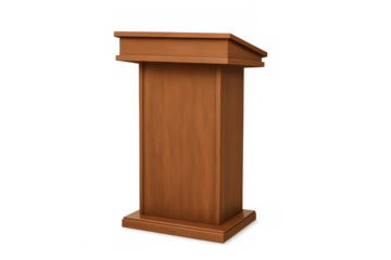 Wooden lectern podium for public speaking presentation with transparent background