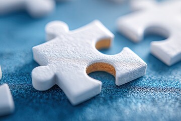 Close-up of a single, white jigsaw puzzle piece