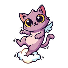 Cloud Cat's Whimsical Journey: An adorable cloud cat, with big eyes and a playful spirit, is depicted as it gracefully steps on a fluffy cloud, surrounded by ethereal ambiance.