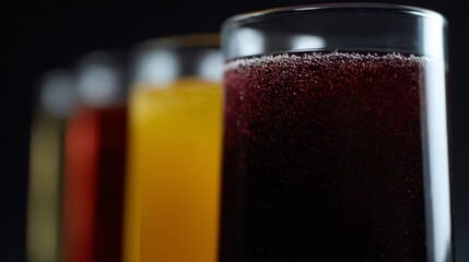 Bubbling symphony of gradient juices, vibrant elixirs for midsummers feast or Diwali's zestful harvest gathering, evening delight