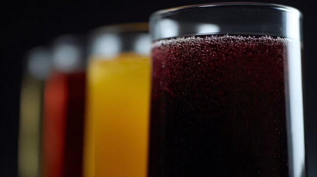 Bubbling symphony of gradient juices, vibrant elixirs for midsummers feast or Diwali's zestful harvest gathering, evening delight