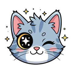 Magical Cat Illustration: Whimsical depiction of an enchanting feline with expressive eyes, radiating charm and wonder, perfect for adding a touch of magic.