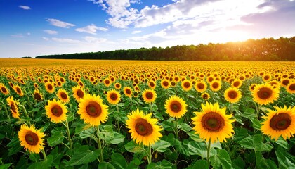 Fototapeta premium Sunflowers field at sunset (1)