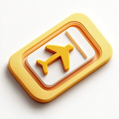 Isometric 3D render of a pale yellow boarding pass icon featuring a gold airplane symbol