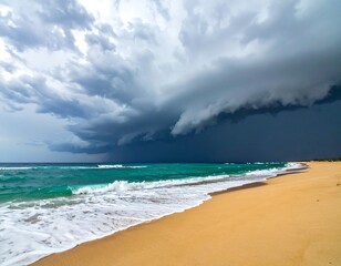 Dramatic beach scene with a looming storm