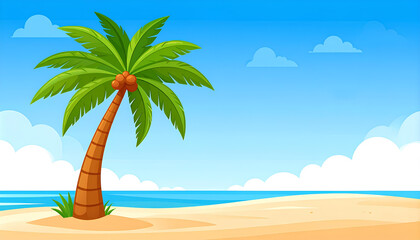 Obraz premium cartoon illustration of palm tree on the tropical beach