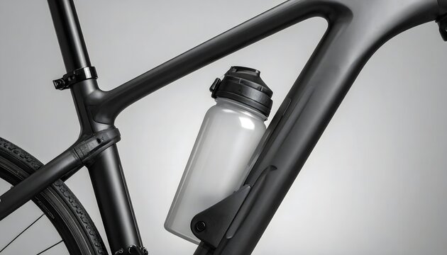 Close-up of modern bicycle frame with mounted water bottle lightweight design, snug fit, and functional aesthetics highlight hydration integration in high-performance cycling gear - Powered by Adobe