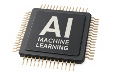 Ai machine learning processor chip on transparent background