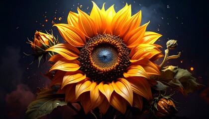 Close-up of a vibrant sunflower, highlighted against a dark background