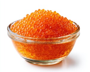 Small glass bowl overflowing with bright orange caviar