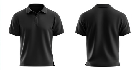 Blank black polo shirt, front and back views