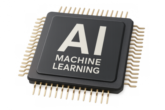 Ai machine learning processor chip on transparent background