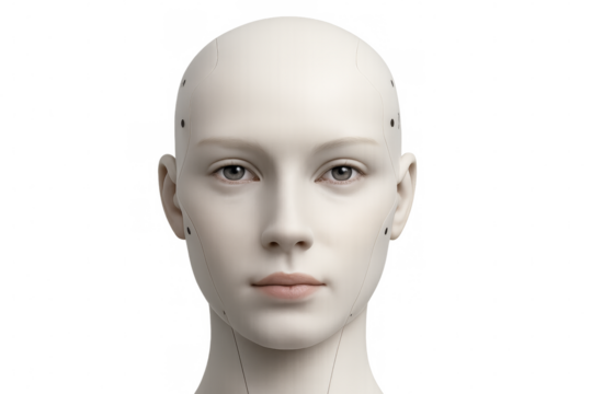 Female android face representing artificial intelligence technology