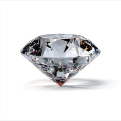 A single, brilliant cut diamond, facets reflecting light